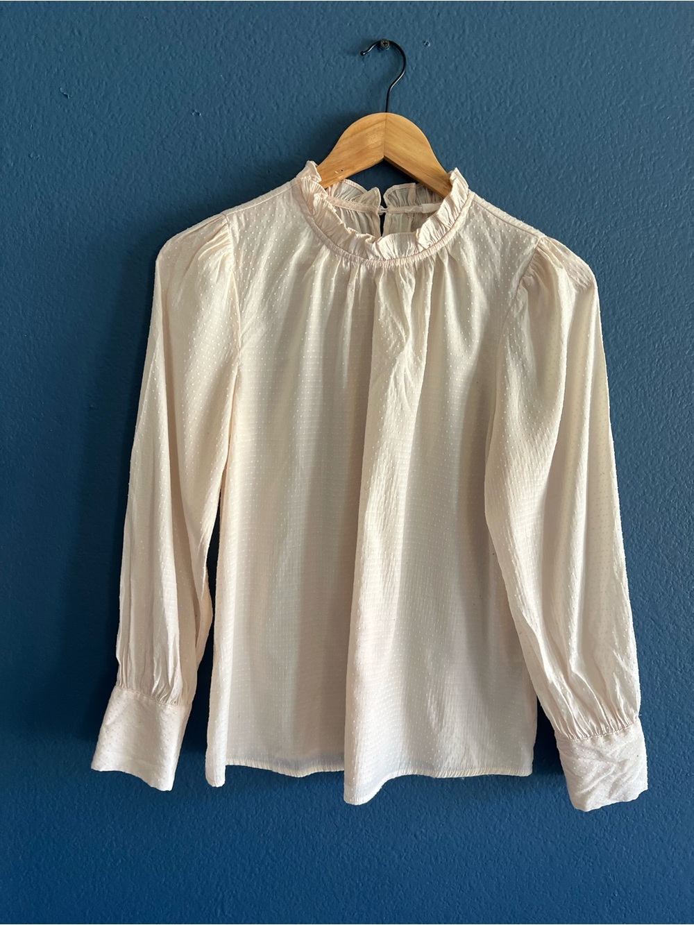 Cream Ruffle-Neck Long Sleeve Blouse by
